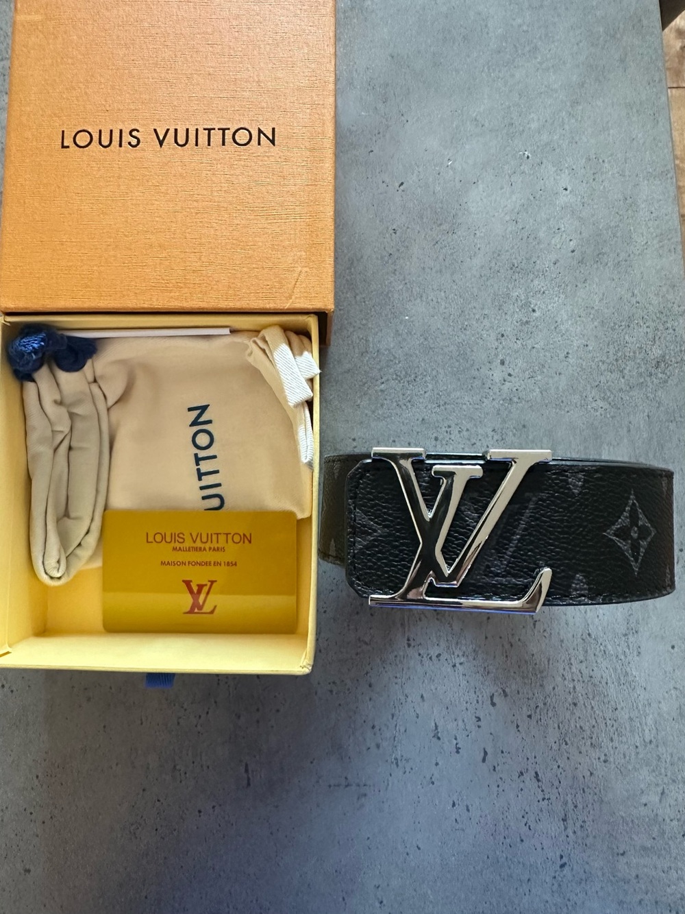 Louis Vuitton Men’s Black Monogram Reversible Belt with Silver LV Buckle